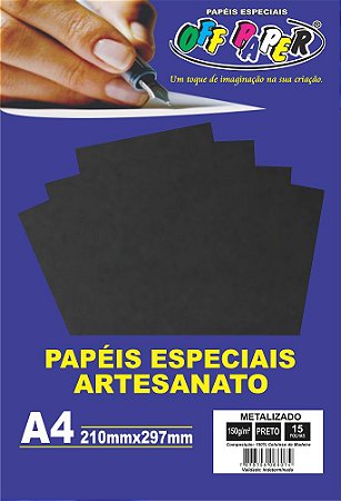 Papel Metalizado Preto 150g 15 Folhas Off Paper