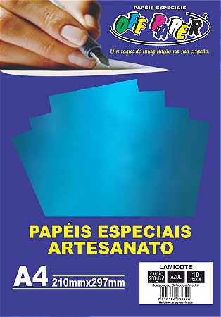 Papel Laminado Lamicote Azul 250g 10 Folhas Off Paper