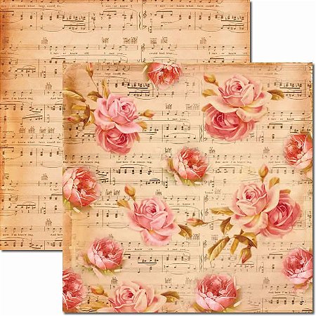 Papel Para Scrapbook Dupla Face 30,5x30,5 cm Arte Fácil - SC-203 Música e Flores