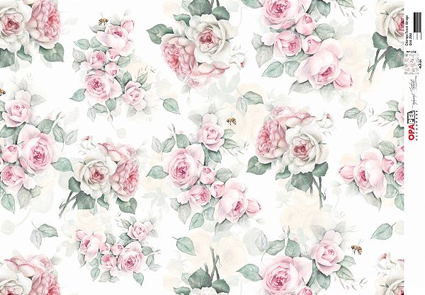 Papel Decoupage 30x45 cm OPAPEL 2563 - Estampa Flores Rosas Vintage