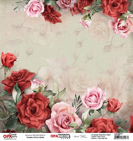 Papel Para Scrapbook Opadecor 30,5x30,5 - Flor Rosas 1 2649