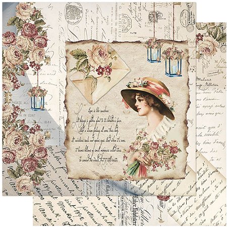 Papel Para Scrapbook 30,5 Cm X 30,5 Cm - DAMA, ROSAS, CARTAS, VELAS SD-1090