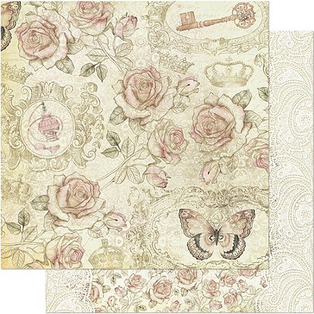 Papel Para Scrapbook Dupla Face 30,5 Cm X 30,5 Cm - SD-350 - Rosas Envelhecidas