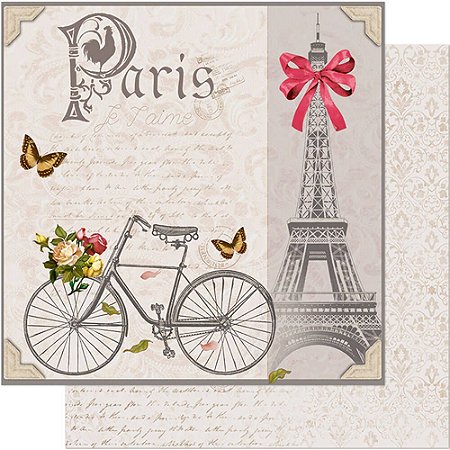 Papel Para Scrapbook Dupla Face 30,5 Cm X 30,5 Cm - SD-655 - Torre Eiffel E Bicicletas