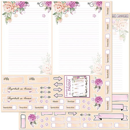 Papel Para Scrapbook Dupla Face 30,5 cm x 30,5 cm - SD-906 - Planner - Rosas E Flores Páginas