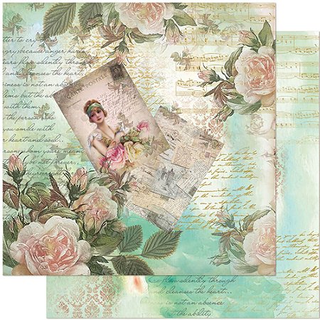 Papel Para Scrapbook Dupla Face 30,5 cm x 30,5 cm - SD-953 - Dama E Rosas Vintage