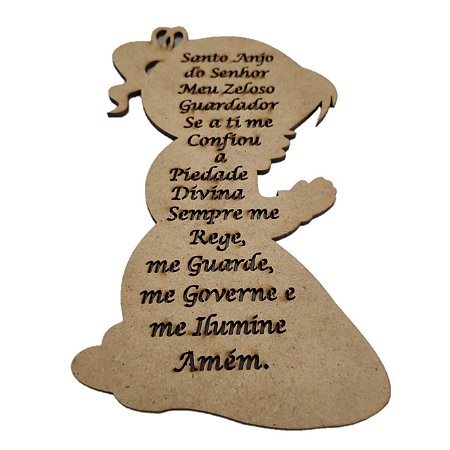 APLIQUE LASER MDF ORAÇÃO SANTO ANJO MENINA 15X10CM - 056401