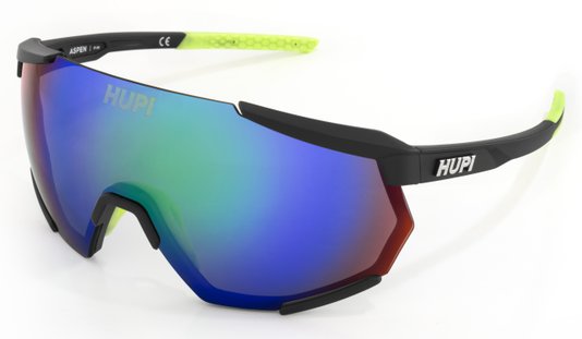 Óculos de Sol Hupi Aspen - Armação Preto e Verde Lente Verde Espelhado