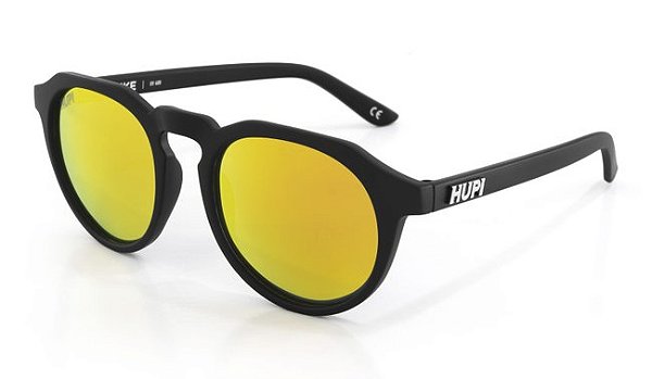 Óculos de Sol Hupi Spike Armação Preto Lente Dourado Espelhado