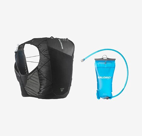 Mochila de Hidratação Salomon Active Skin 12L -Preta com Refil Dágua Salomon 1,5L