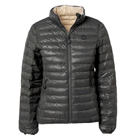 Jaqueta Dupla Face Plumas Kailash - Feminina Chumbo/Off White