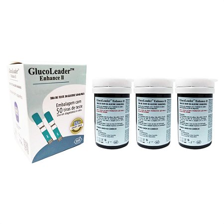 3 Frascos de Tiras Reagentes GlucoLeader c/ 50 Unidades