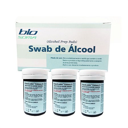 3 Frascos De Tiras Reagentes + 1 Caixa De Swab De Álcool