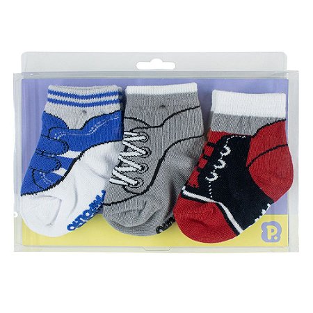 Kit Meia Sapatinho Masculino Com 3 Pares 00 A 15 - Pimpolho - Encanto Baby  Store