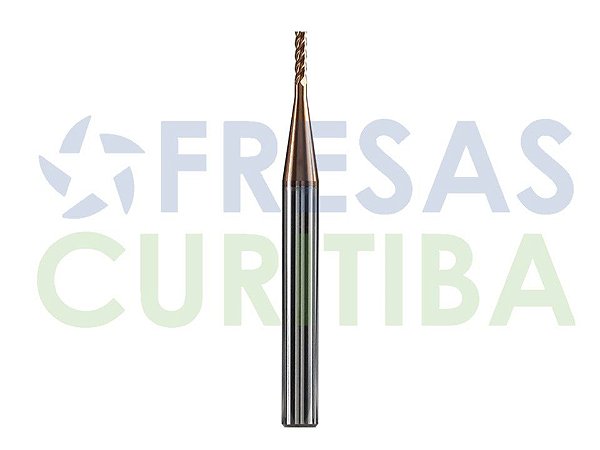 Fresa 4 cortes helicoidais HRC55 ponta 1,5mm revestida com AICrN