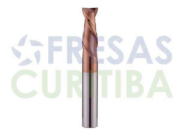 Fresa 2 cortes helicoidais Down Cut HRC55 revestida com AICrN
