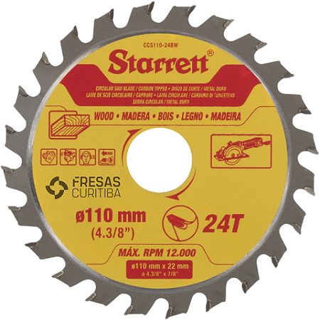 Disco Serra Circular manual Starrett E/D 24 dentes 110mm para madeira
