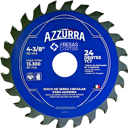 Disco Serra Circular manual Azzurra E/D 24 dentes 110mm para madeira