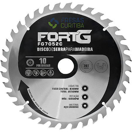 Disco de Serra FortG Alternado E/D 36 dentes 250mm para madeira