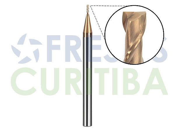 Fresa 2 cortes helicoidais HRC55 corte 1mm revestida com AICrN