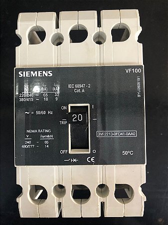 Disjuntor Tripolar 18KA 3VF2213 - Marca SIEMENS