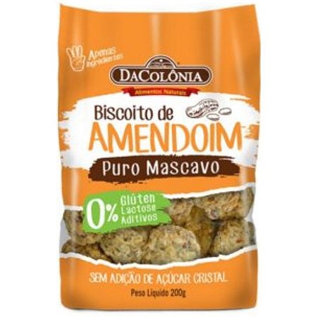 Biscoito de Amendoim Puro Mascavo, Zero Glúten e Zero Lactose 200g -  DaColônia.