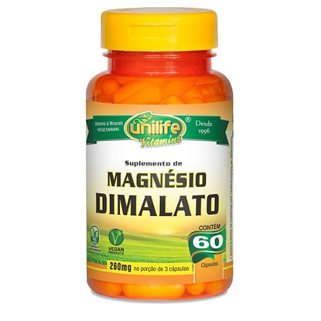 Magnésio Dimalato - Suplemento alimentar de dimagnésio dimalato em cápsulas – Contém 60 cápsulas – Unilife Vitamins