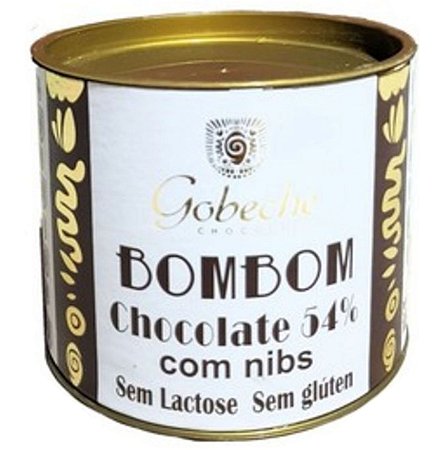 BomBom de chocolate 54% com nibs sem lactose e sem glúten  – contém 10 bombons de 12g cada – Gobeche