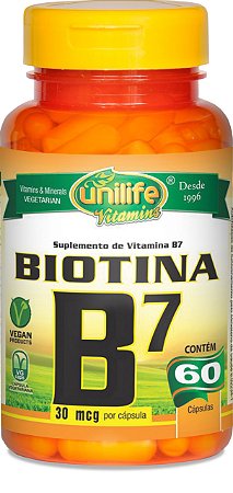 Biotina B7 - Suplemento de Vitamina B7 – Unilife Vitamins - 60 cápsulas de 30mcg de Biotina