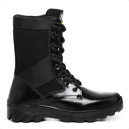 Coturno Masculino Bota Militar Leve Couro Legitimo Auto Brilho Palmilha de GeL