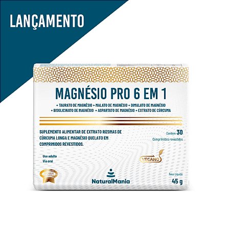 Suplemento alimentar de Extrato Cúrcuma e Magnésio Quelato em comprimidos revestidos Magnésio PRO 6 em 1 (30caps)