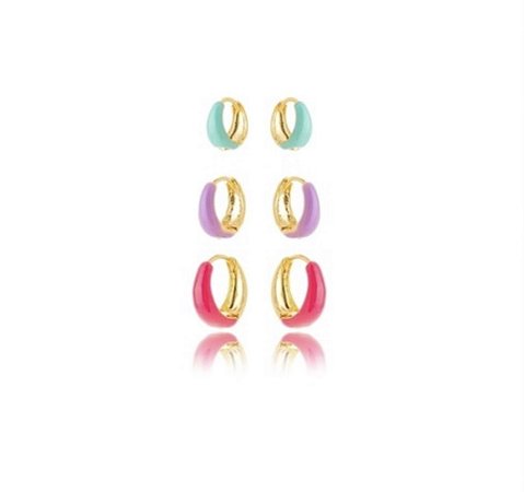 Brinco trio colors dourado