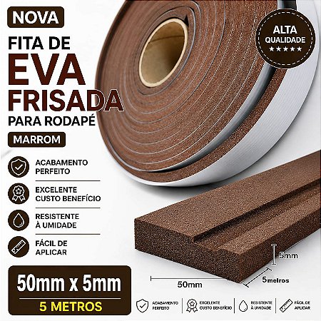 Rodapé de EVA Marrom Frisado Autocolante - 5mm x 50mm x 5 metros