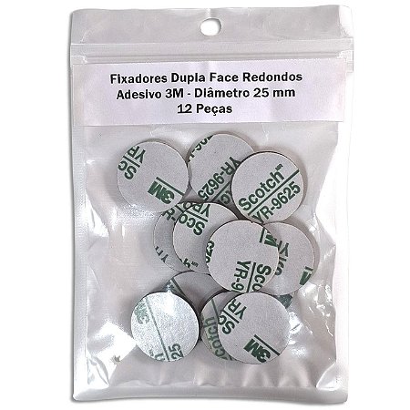 Fixadores Dupla Face Redondos Adesivo 3M - Diâmetro 25 mm - 12 Peças