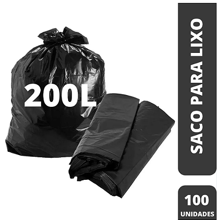 Saco de lixo 200 litros preto com 100un 0.4