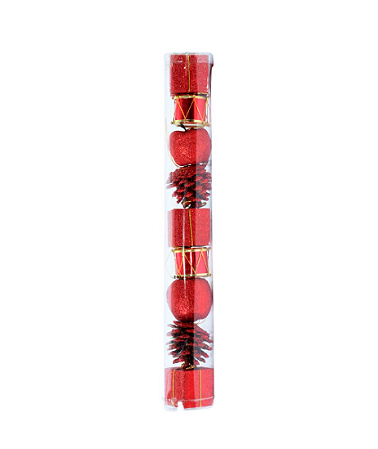 Tubo decoração natal com 9 peças vermelho enfeite natalino
