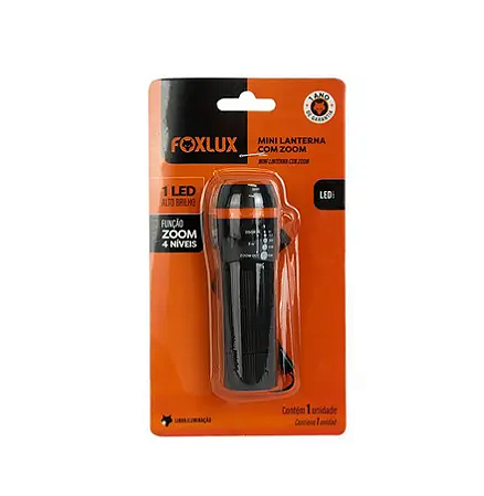 Mini lanterna com zoom 4 níveis 1 led a pilha foxlux