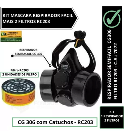 RESPIRADOR SEMI-FACIAL CG-306 + 2 CARTUCHO 203 CARBOGRAFITE