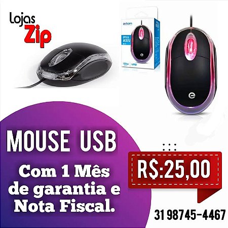 Mouse USB óptico Led Exbom - R$:30,00