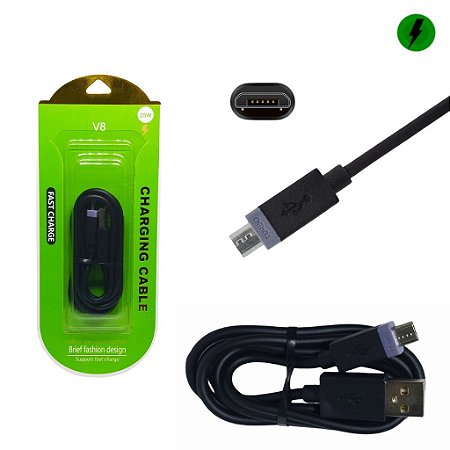 CABO CARREGADOR TURBO v8 Fast Charge (CARREGAMENTO RÁPIDO 35w) - R$:14,00