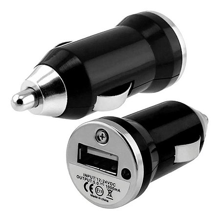 Carregador Para Celular Adaptador Automotivo de Carro 12V-24VDC - Cor: Preto - R$:5,00