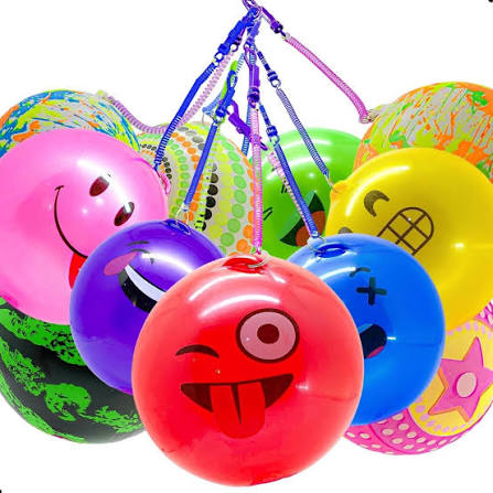 10 Un Bola De Vinil Com Cordão Mola 23cm Borracha Chaveiro Brinquedo R$:13,00