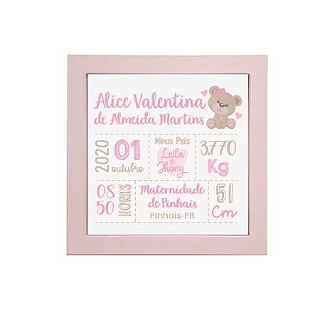 Quadro Personalizável Dados do Bebê