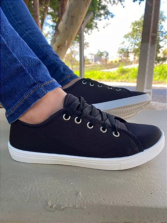 Tênis Feminino Liso Preto Casual Confortável