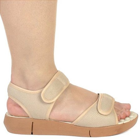 Sandália Feminina Velcro Ortopédica Macia Ultra conforto Massageadora Confortável Bege