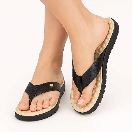 Chinelo Feminino Tamanco Ortopedica Tratorada Confortavel Massageadora Preto