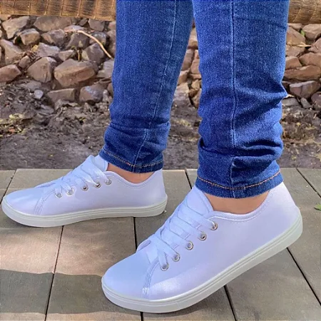 Tênis Feminino Confortável Casual Slip On Macio Sapato Liso Branco