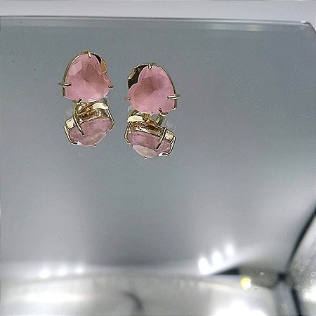 Brinco Antialérgico Banho Ouro Coração Zircônia Rosa Brilhante - Crystal  Artes Semijoias e Acessórios