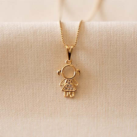 Colar com Pingente de Menina - Colar Filho Banhado a Ouro 18k