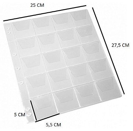 Folha para 20 Moedas em PVC - 20 Moedas Com ABA Comporta Coin Holder